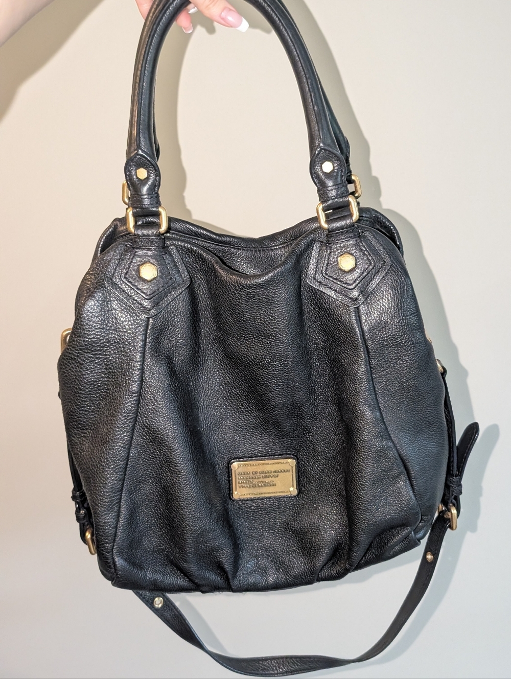 Marc Jacobs Black Leather Shoulder Bag with Gold Hardware